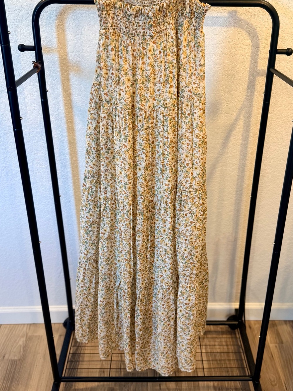 Boho Floral Tiered Maxi Skirt in Cream, Mustard, and Sage